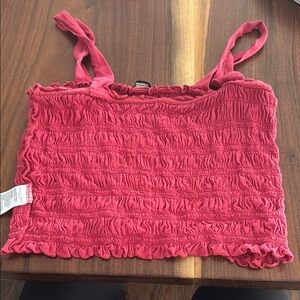 American Eagle Outfitters Red Smocked Crop Camisole